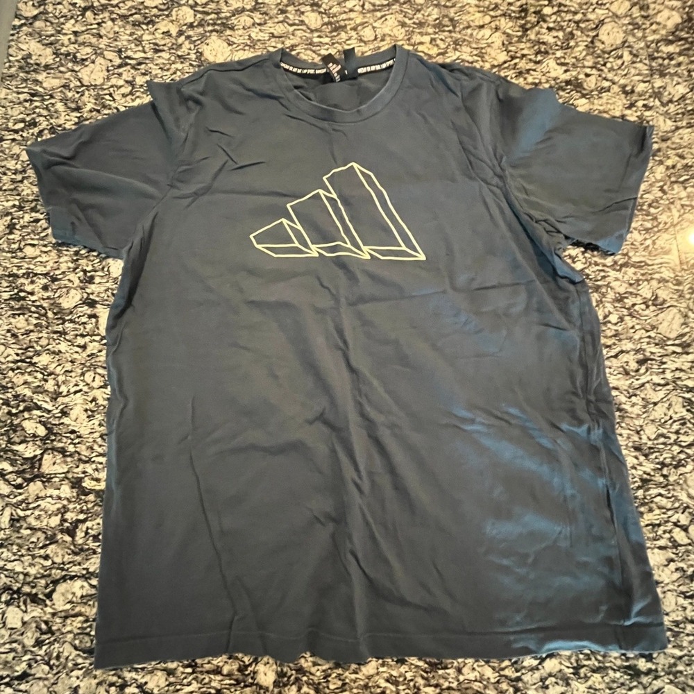 Adidas Mens Graphic T-Shirt‎ Blue 3D Outline Mountain Logo XL Short Sleeve Tee